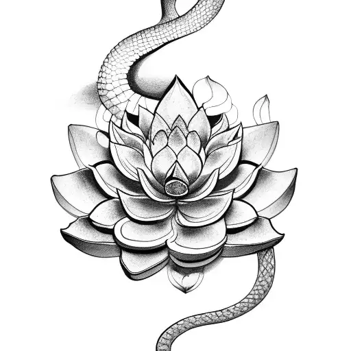 snake with lotus flower tattoo design idea