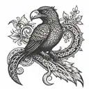 A tattoo design inspired by Gnostic symbolism incorporating the Corvus Hawaiiensis bird and Vipera Latastei snake tattoo design idea