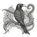 A tattoo design inspired by Gnostic symbolism incorporating the Corvus Hawaiiensis bird and Vipera Latastei snake tattoo design idea