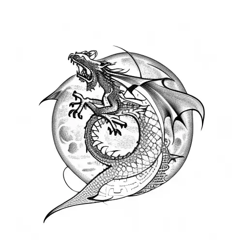 a dragon coiling around the moon tattoo design idea