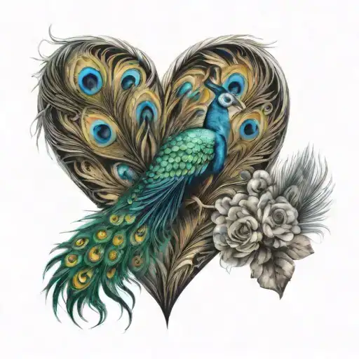 peacock feathers, heart, California bear  tattoo design idea