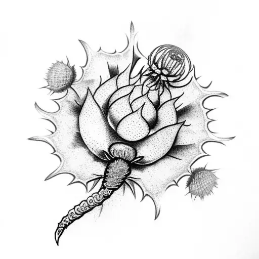 Scottish Thistle and Tudor rose entwined tattoo design idea