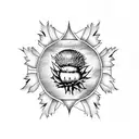 Scottish Thistle and Tudor rose entwined tattoo design idea