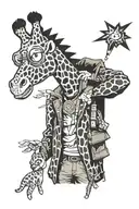 giraffe wearing with Bart Simpson, jacket of Eels first album "beautiful freak" and "chose life" from trainspotting tattoo design idea