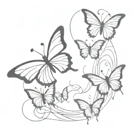 image of butterflies flying around the "BOW" logo tattoo design idea