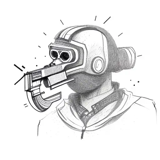 hacker with gangster mask and ak 47 tattoo design idea