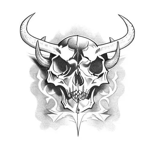 half bull skull dagger tattoo design idea