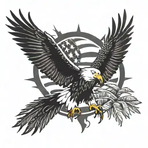 bald eagle with a dominican flag in the beak on a palm tree tattoo design idea