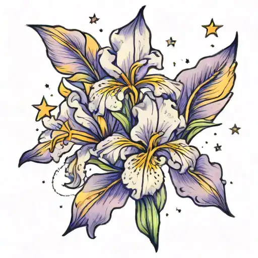 Iris flowers with stars tattoo design idea