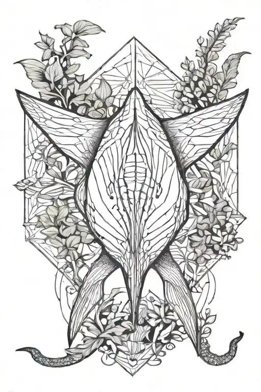 Stingray surrounded by sea plants tattoo design idea