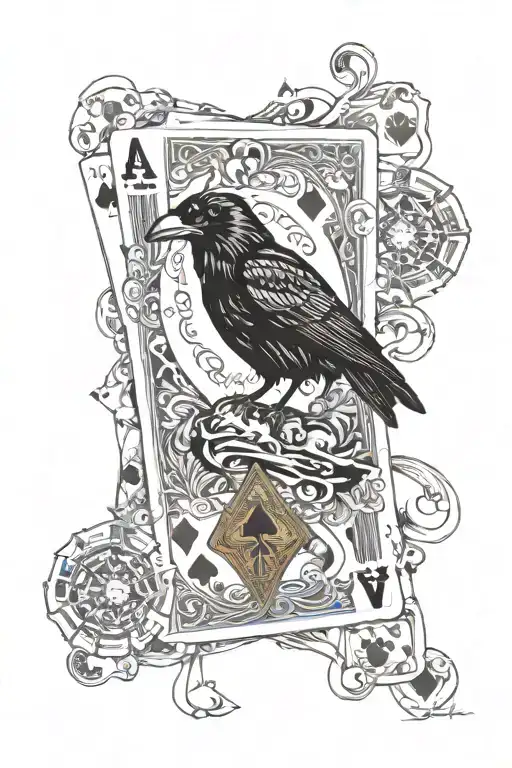raven revolver aces poker card tattoo design idea