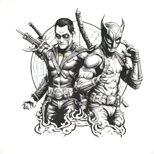 Loki and Deadpool characters together  tattoo design idea
