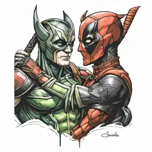 marvel loki charachter and marvel deadpool charachter tattoo design idea