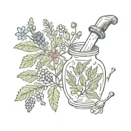 celestial, herbs, potion, crystal, mystical, witchy, herbal, herb leaves, wildflower, poison, potion bottle, berries tattoo design idea