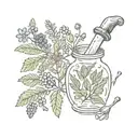 celestial, herbs, potion, crystal, mystical, witchy, herbal, herb leaves, wildflower, poison, potion bottle, berries tattoo design idea