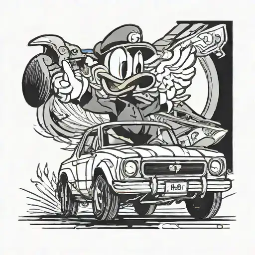 Donald Duck driving Mazda rx3 tattoo design idea
