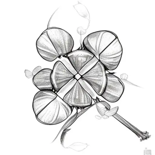four leaf  clover with flowers tattoo design idea