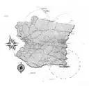 map of western Europe, with a compass pointing from Amsterdam to Valencia  tattoo design idea