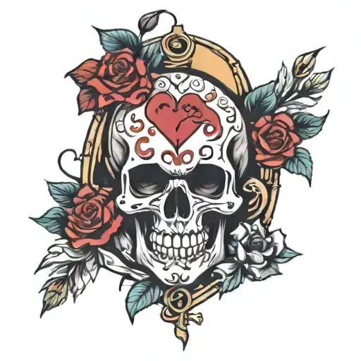 skull and heart tattoo design idea