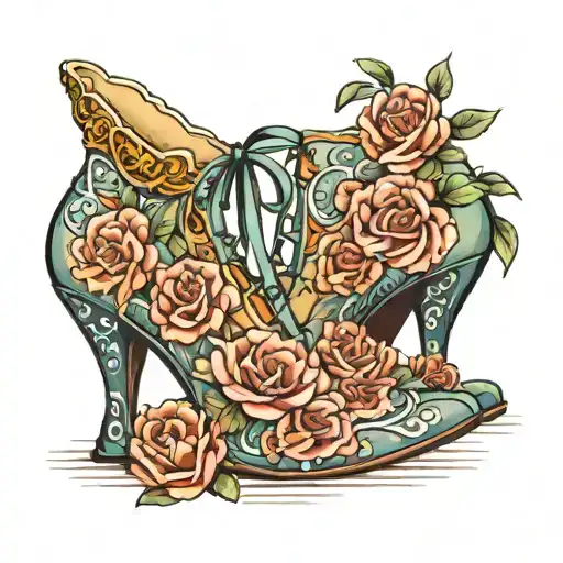 zapato de tacón de mujer con una guadaña saliendo del zapato tattoo design idea