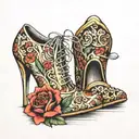 zapato de tacón de mujer con una guadaña saliendo del zapato tattoo design idea
