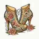 zapato de tacón de mujer con una guadaña saliendo del zapato tattoo design idea
