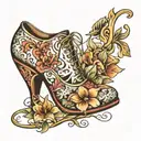 zapato de tacón de mujer con una guadaña saliendo del zapato tattoo design idea