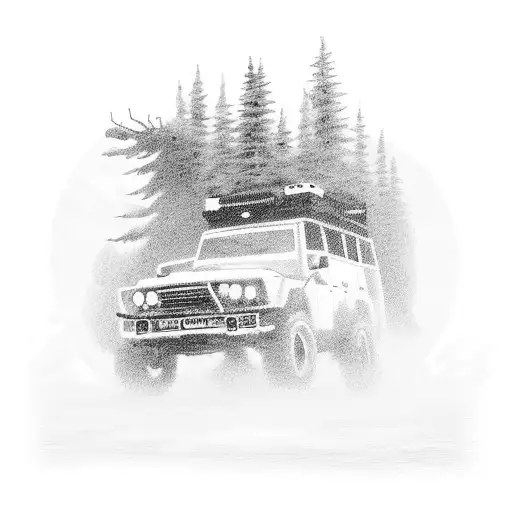 An adventurous overlanding trip with a rugged off-road vehicle tattoo design idea