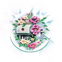 Vintage gas pump surrounded by flowers tattoo design idea