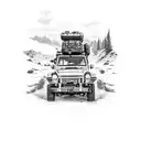 An adventurous overlanding trip with a rugged off-road vehicle tattoo design idea