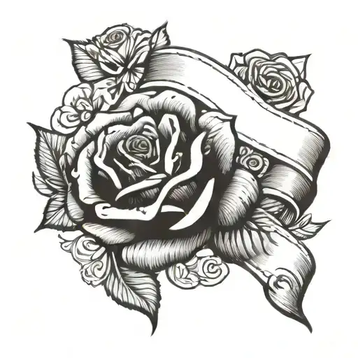 rose with banner ribbon across tattoo design idea