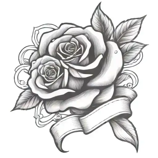 rose with banner ribbon across tattoo design idea