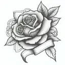 rose with banner ribbon across tattoo design idea