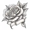rose with banner ribbon across tattoo design idea