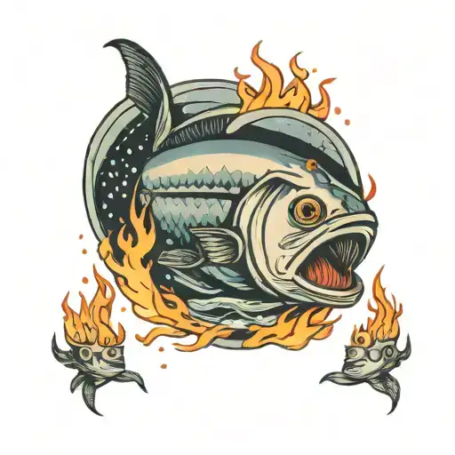 tinned sardine on fire tattoo design idea