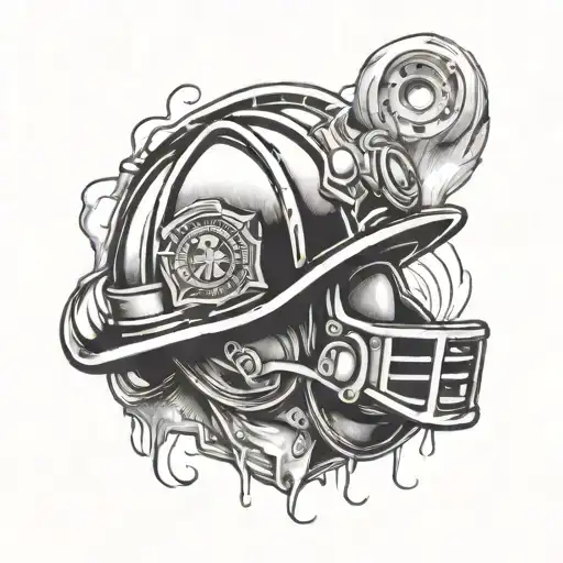A firefighter's helmet with a football incorporated into the design tattoo design idea