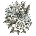 roses lilies dragonfly tattoo design idea