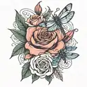 roses lilies dragonfly tattoo design idea