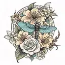 roses lilies dragonfly tattoo design idea