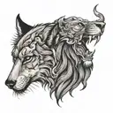 half wolf and half lion head tattoo design idea