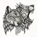 half wolf and half lion head tattoo design idea