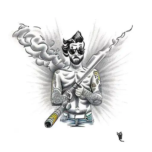 the Man who is burning up cigarrets tattoo design idea