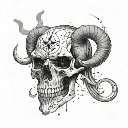 Capricorn constellation merged with a skull representing tattoo design idea