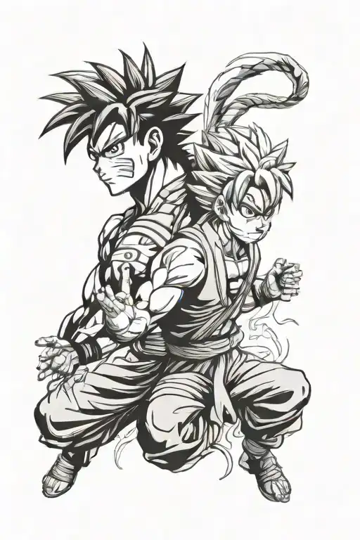 half Naruto and half goku ultra instinct tattoo design idea