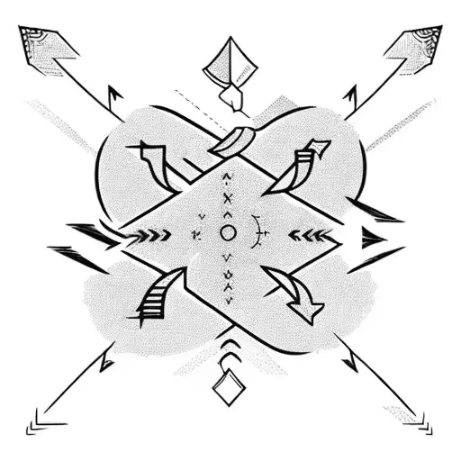 a arrow which includes symbols that indicates motivation, moving forward talent , ambition, stuggle to achieve something tattoo design idea