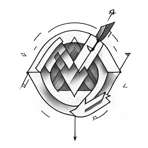 a arrow which includes symbols that indicates motivation, moving forward talent , ambition, stuggle to achieve something tattoo design idea