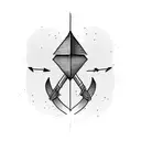 a arrow which includes symbols that indicates motivation, moving forward talent , ambition, stuggle to achieve something tattoo design idea