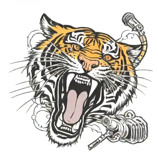 tiger roaring into a microphone tattoo design idea