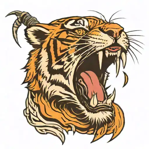tiger roaring into a microphone with skulls  tattoo design idea