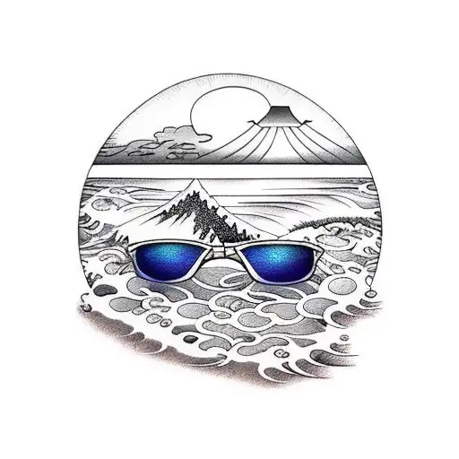 beach sunset reflection on sunglasses tattoo design idea